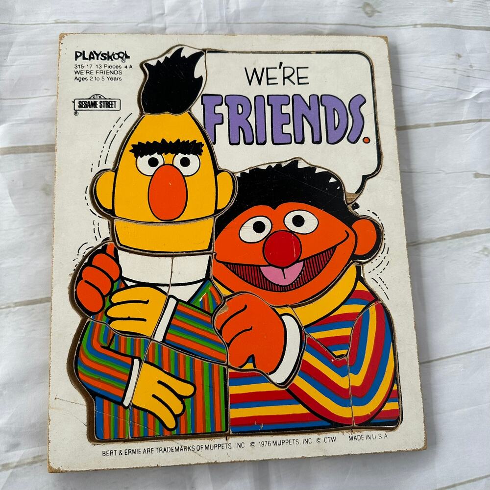 Vintage Playskool Bert & Ernie We're Friends 13 Piece Puzzle